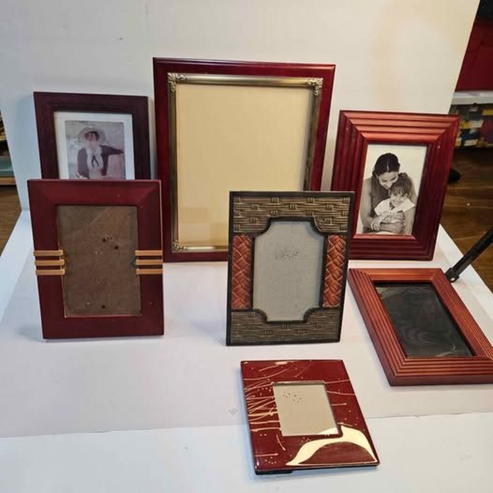 Assorted Red and Brown Picture Frames - Lot of 7
